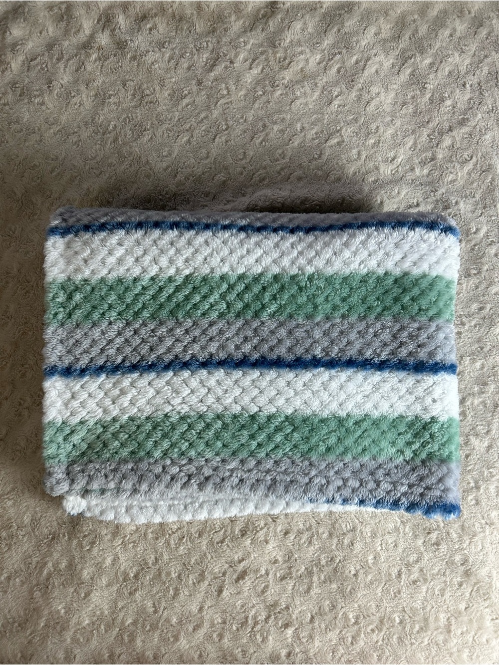 Duck Duck Goose Blue White Green Stripes Baby Blanket Gray Textured Lovey
